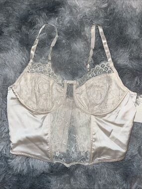 Altar'd State Satin and Lace Longline Bra Top in Light Beige